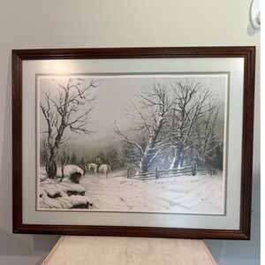 Hubert Shuptrine Winter Snowy Horse Riding Scene‎ Framed Museum Mounted Fine Art